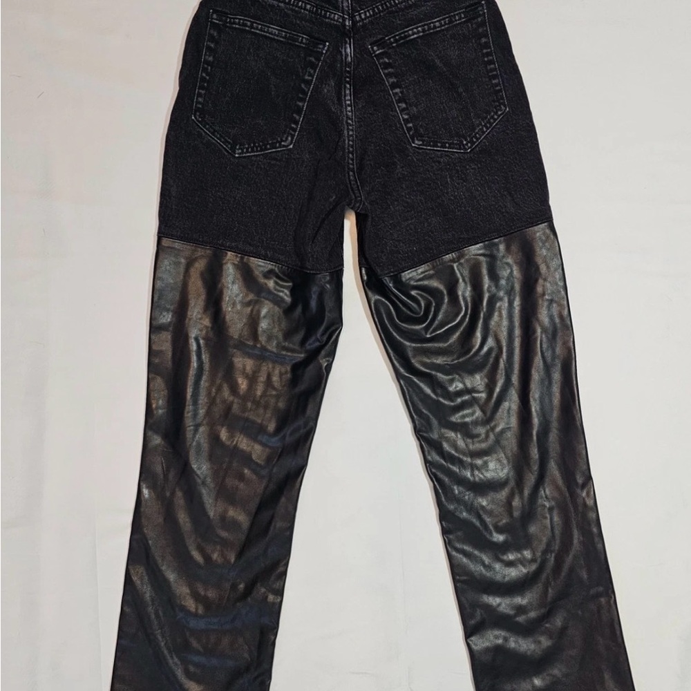 Abercrombie & Fitch‎ The 90s Straight Ultra High Rise Black Leather Sz 25 - Picture 2 of 4